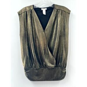Cache Women's Gold Black Solid Wrap V-Neck Sleeveless Blouse Tops Size Small